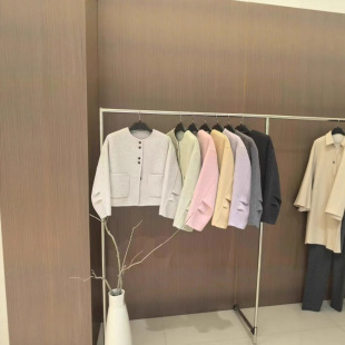 新款小香风绿色双面羊毛外套女秋冬短款呢大衣感韩系爆款毛呢外套