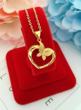 沙金饰品国风如意单坠平安扣玫瑰花吊坠女仿黄金项链爱心蝴蝶项坠