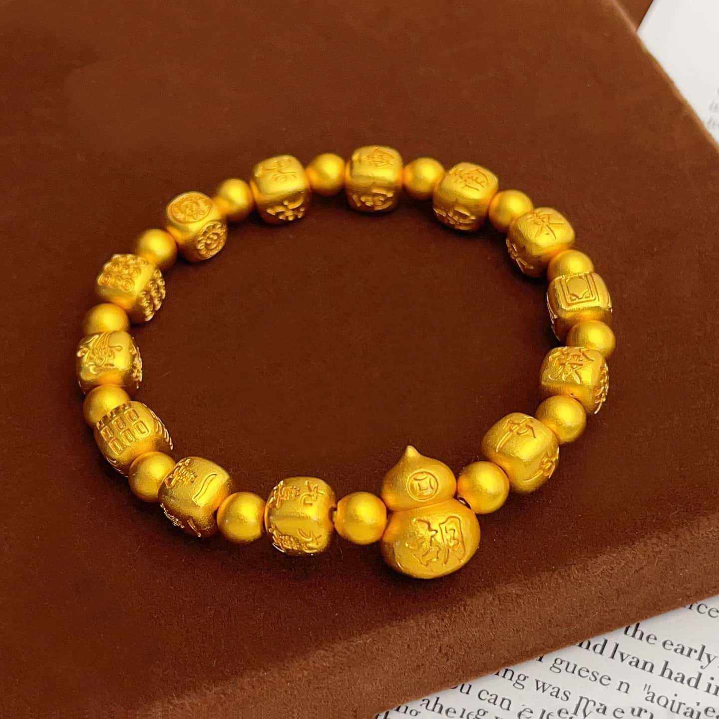 沙金饰品麻将十三幺葫芦转运珠手链男女仿真金饰品小众轻奢设计感