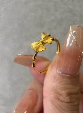 新款沙金蝴蝶结在逃公主新款竹节食指戒小众高级感甜美开口戒生日