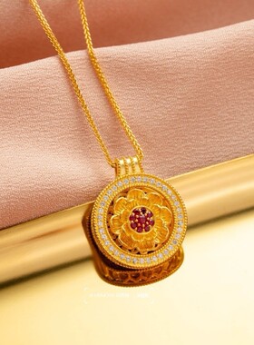 沙金饰品花开富贵红宝石吊坠项链轻奢小众设计感饰品女高级感首饰