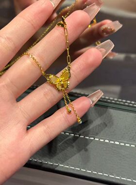 沙金饰品爆闪蝶梦流苏项链轻奢小众蝴蝶设计饰品女高级感送女友