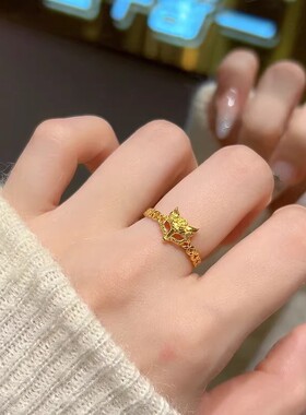 2026新款新中式狐狸面具首饰女招财钱币花狐狸戒指中国风百搭首饰