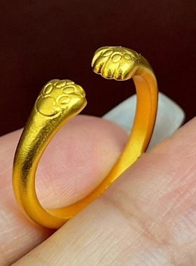 新款珍珠镍猫爪开口戒指女高级感仿黄金指环可爱萌宠手饰气质小众