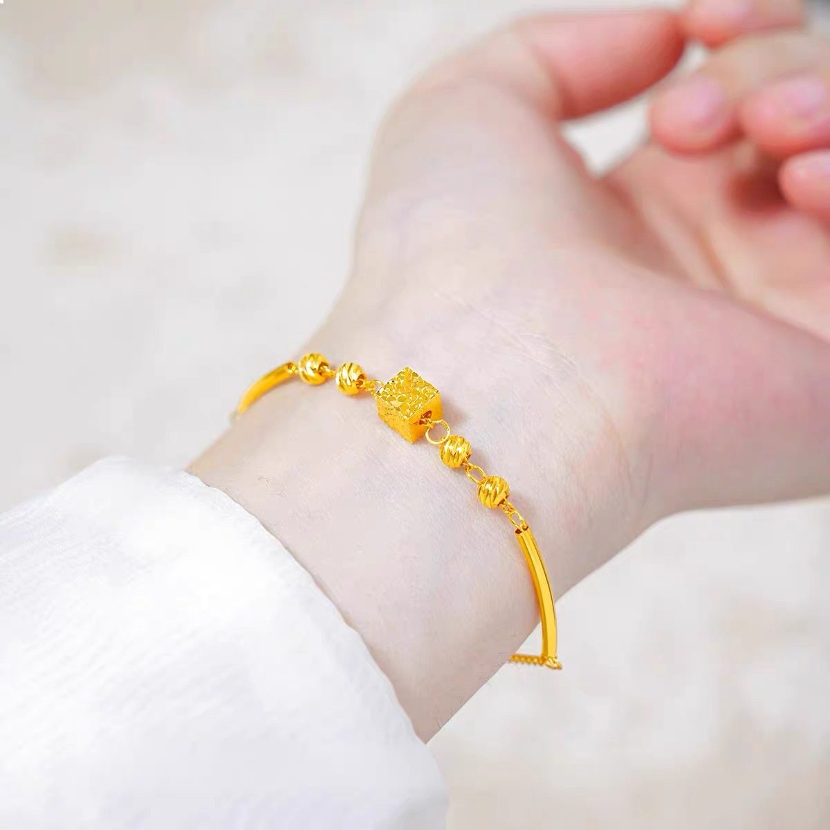 沙金碎冰冰方糖手链女仿真黄金转运珠手串小众轻奢高级感久不掉色