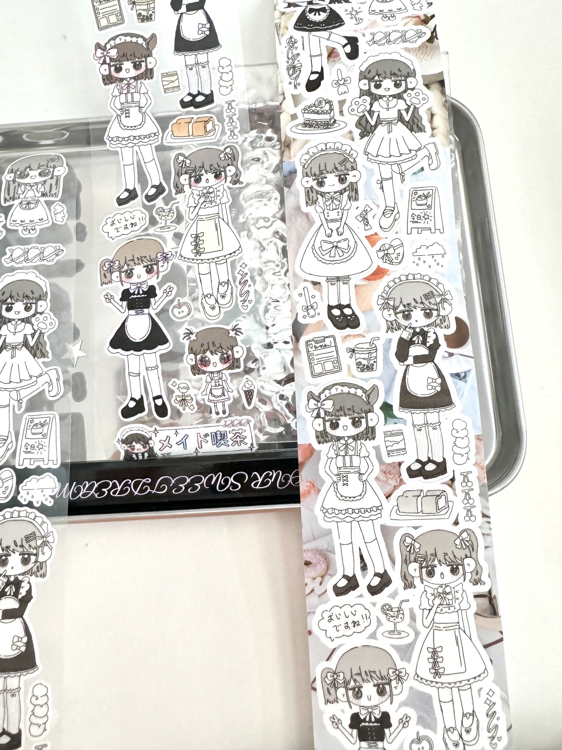 水怪家原创女仆咖啡屋贴人物贴纸卷手帐拼贴装饰可爱古早胶带卷