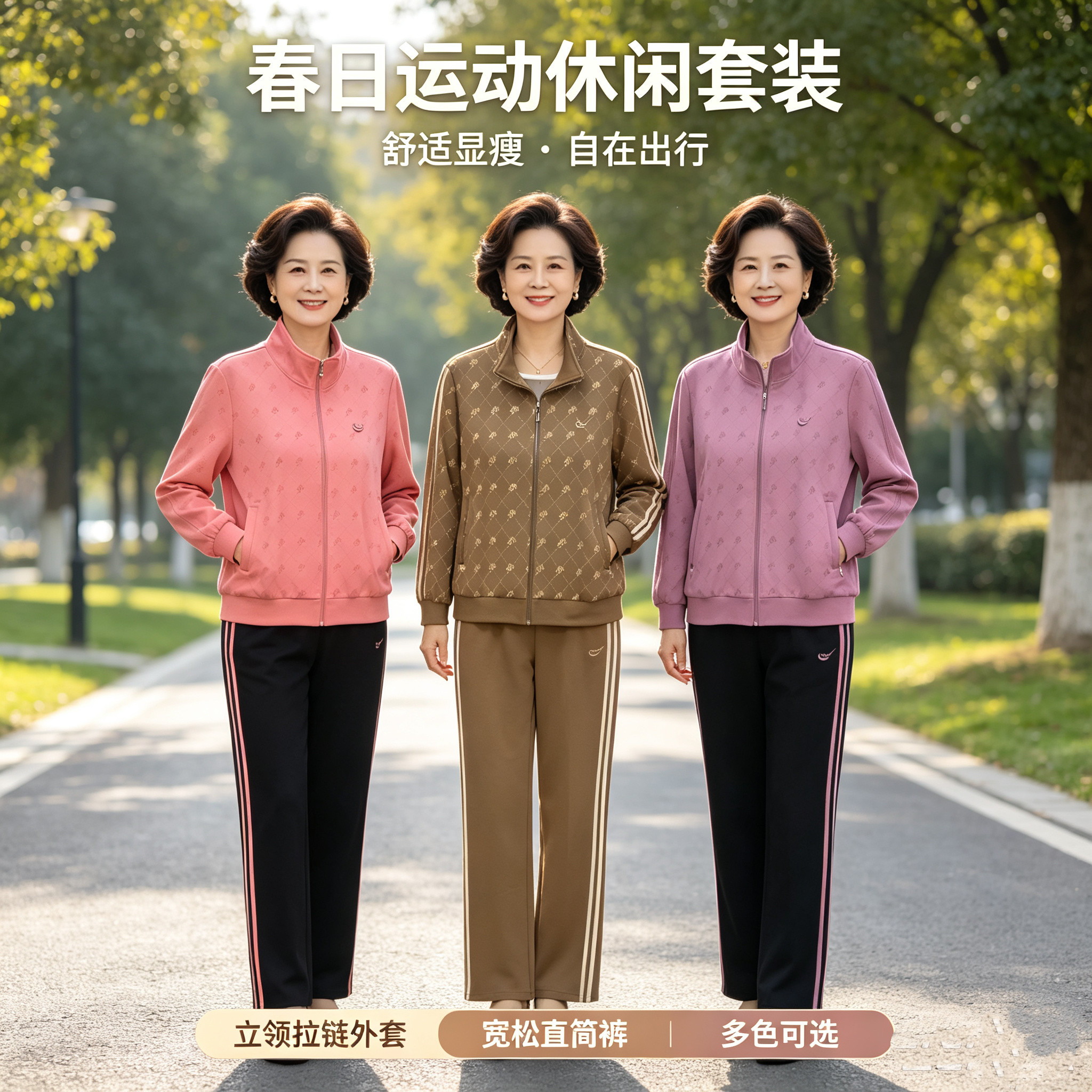 城德美大码运动春秋休闲中老年女运动套装