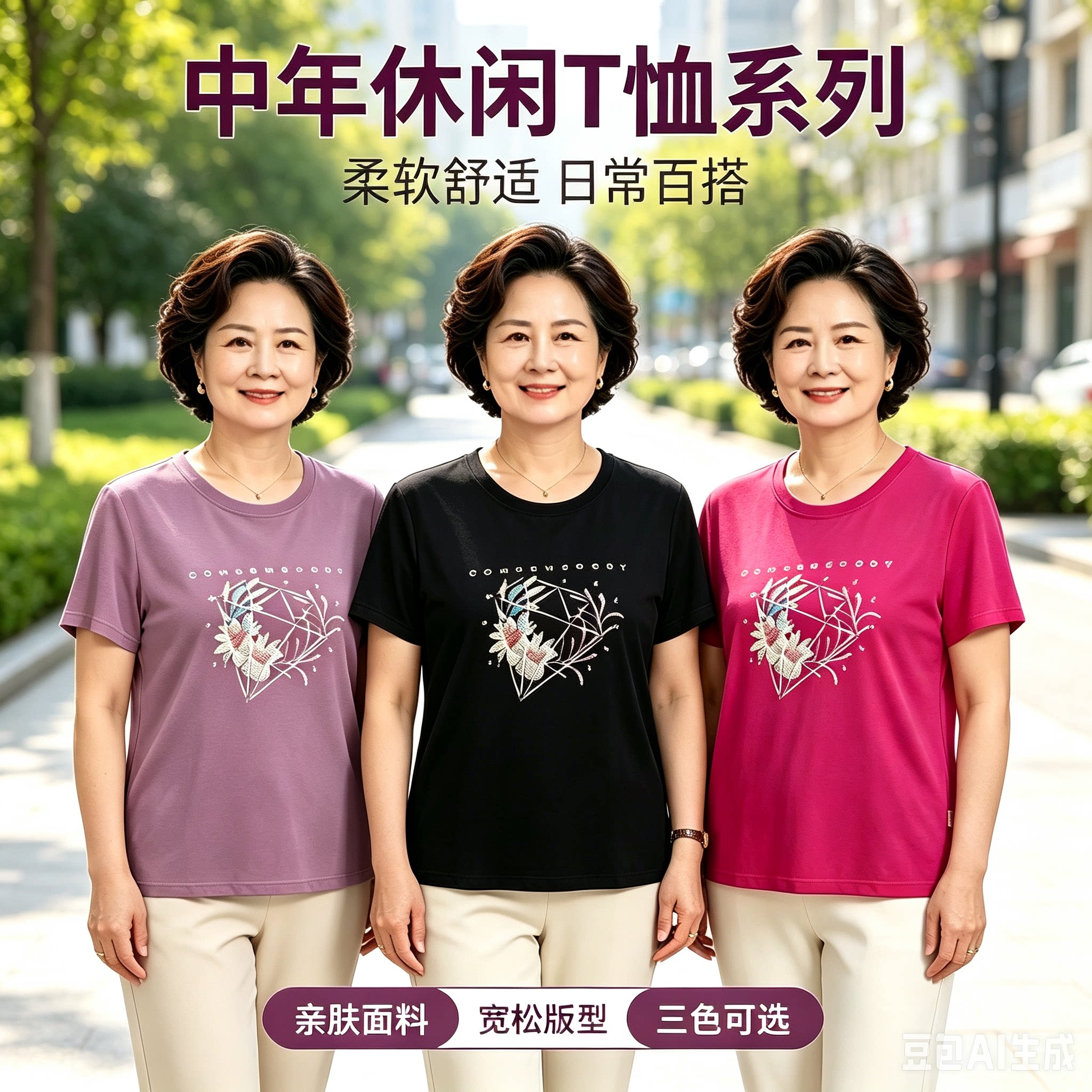 城德美夏季中老年运动休闲女款大运动T恤