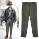 直筒男裤 休闲裤 潮 男春秋羊毛呢复古人字纹加厚毛料英伦大码 西裤