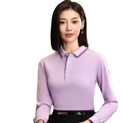 浅紫色t恤衫长袖女秋季工作服