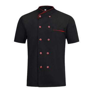 厨师工作服长袖 饭店后厨衣服短袖 酒店面馆小吃餐饮白色厨房服装