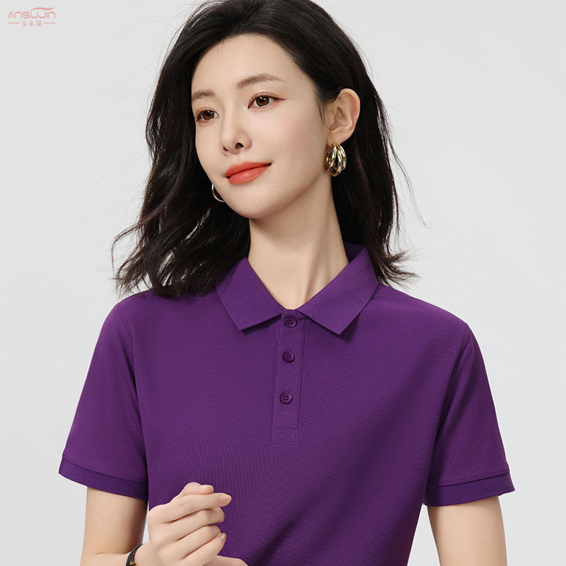 T恤女短袖有领半袖工作服POLO衫订做上衣纯色翻领体恤大码印LOGO