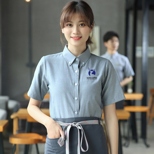 咖啡奶茶店服务员半袖 瑞幸咖啡工作服短袖 女夏季 定制 衬衫 衬衣工装