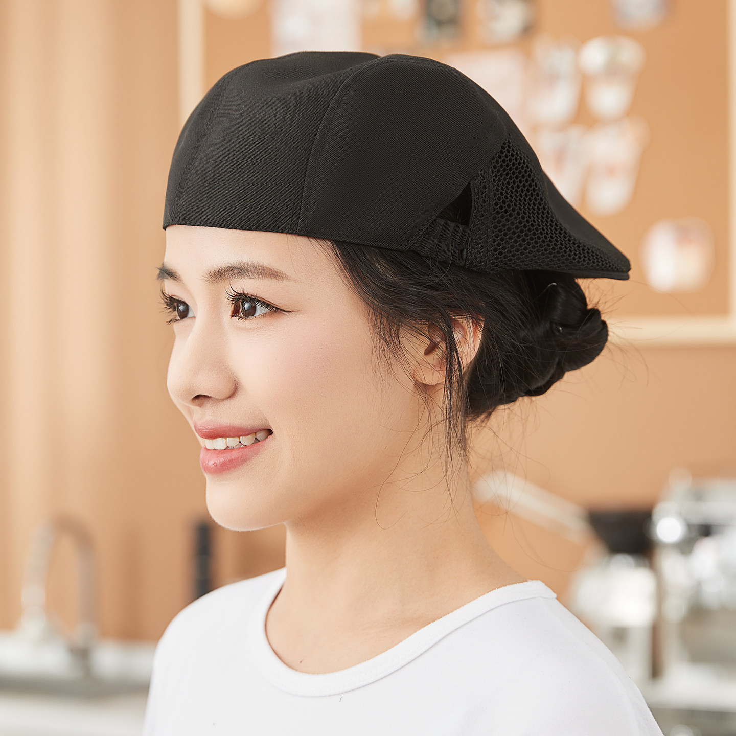 西餐厅餐饮厨师帽子女贝雷帽烘焙蛋糕店服务员防掉发工作帽子logo