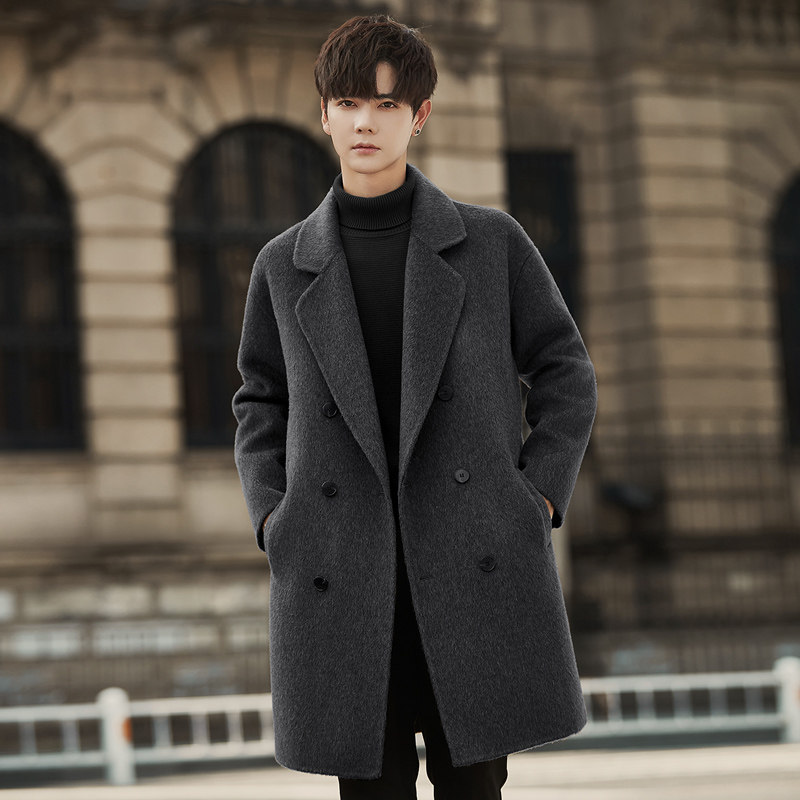高端骆驼绒大衣男士中长款双排扣双面羊毛呢子外套妮子风衣秋冬季