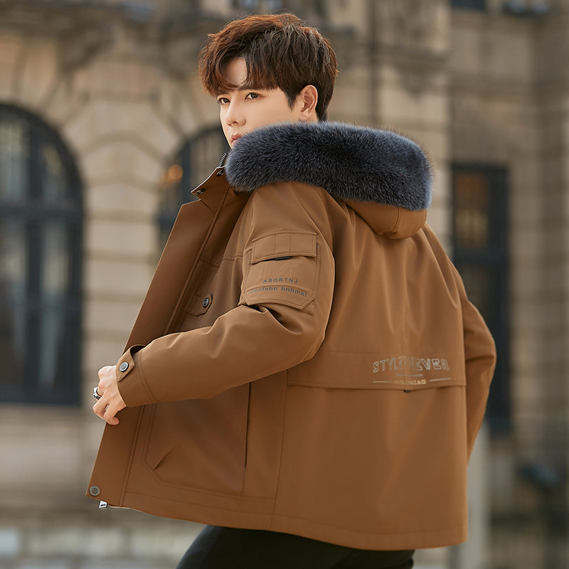 冬季男士派克服短款兔毛可拆卸内胆皮毛一体2023新款加绒加厚外套