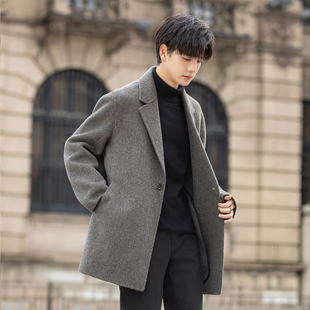 高端羊毛呢子外套男士双面绒大衣中长款宽松秋冬季高级感风衣外套