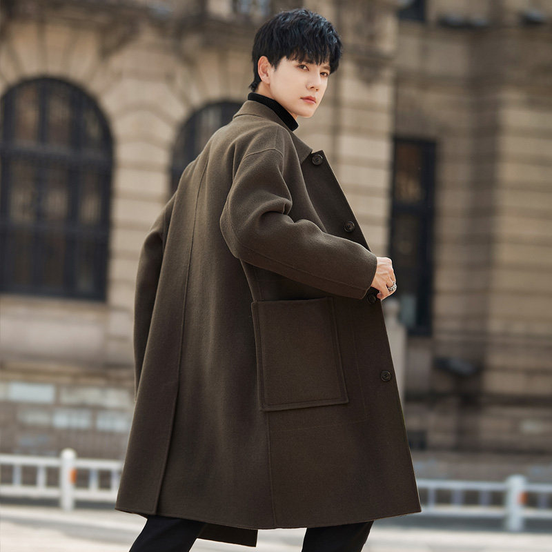 翻领双面绒大衣男士羊毛呢子外套中长款秋冬季加厚妮子风衣宽松潮,男装,毛呢大衣,淘宝优惠券,粉丝福利购,淘宝优惠卷