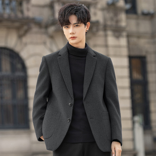 100纯羊毛西装男士呢子外套短款双面绒大衣秋冬季加厚新款英伦风