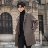 羊毛呢外套男装 高端男士 妮子风衣 修身 秋冬季 双面绒大衣中长款 韩版