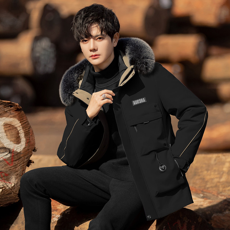 海宁男士派克服中长款2023新款皮毛一体皮草外套獭兔毛貂内胆冬季