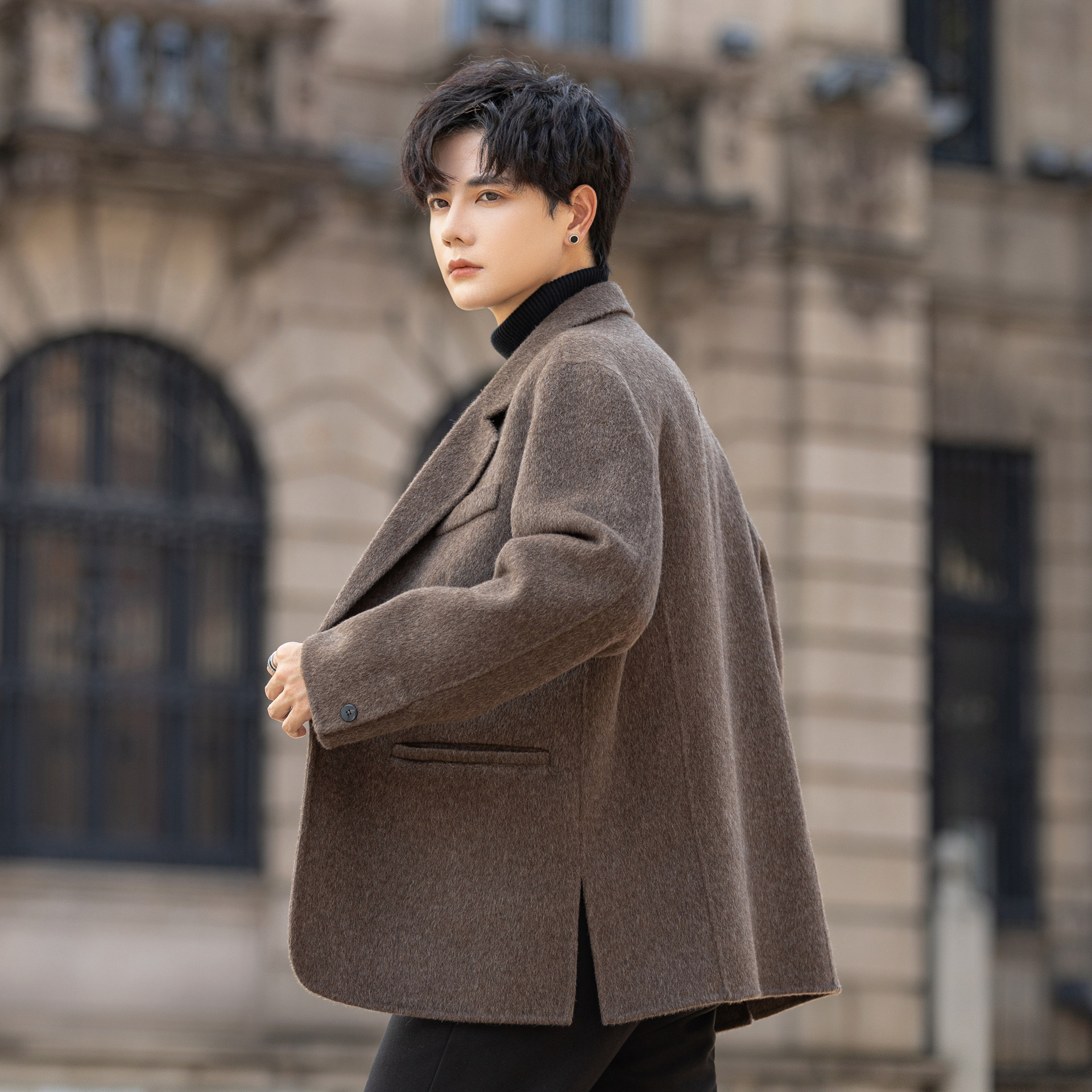 100羊毛西装男士外套2026年新款休闲痞帅双面绒大衣短款秋冬西服,男装,毛呢大衣,淘宝优惠券,粉丝福利购,淘宝优惠卷