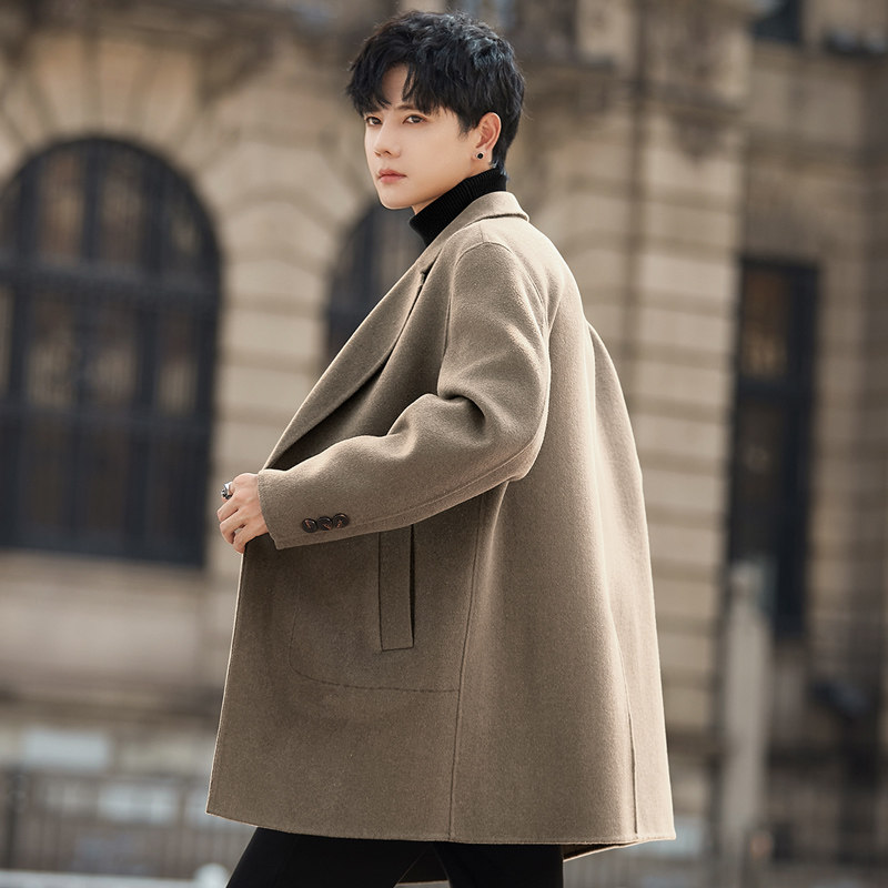 男士羊毛呢子外套秋冬季新款双面绒大衣加厚中长款妮子风衣高级感,男装,毛呢大衣,淘宝优惠券,粉丝福利购,淘宝优惠卷