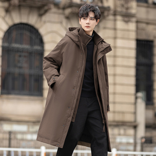 连帽男士羽绒服大衣冬季装2025新款加厚保暖双层领风衣中长款外套