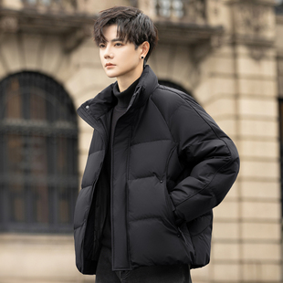 正品立领男士羽绒服2025新款冬季加厚90白鸭绒面包短款保暖外套潮