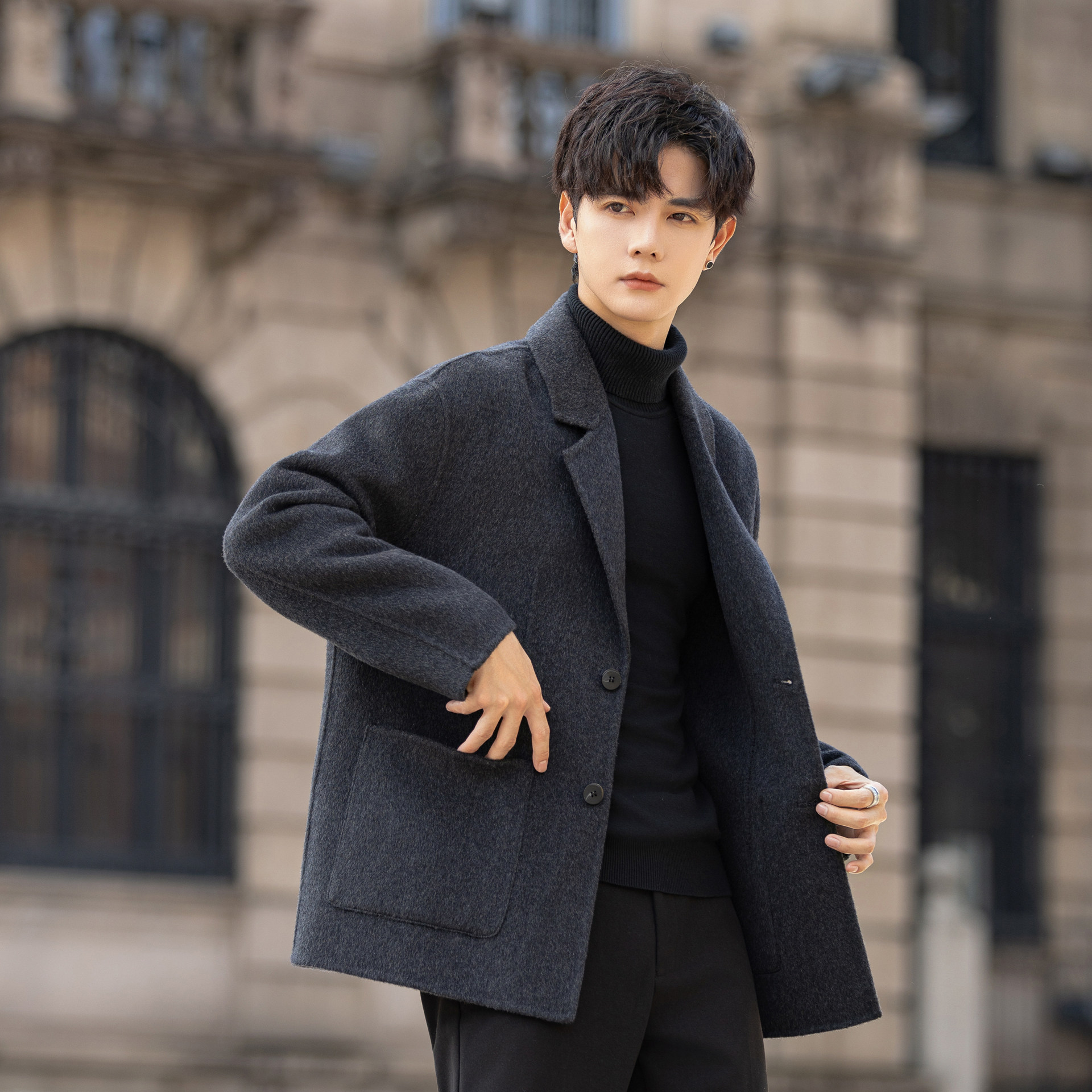 男士羊毛呢子小西装外套2026新款韩版双面绒西服短款痞帅冬季加厚