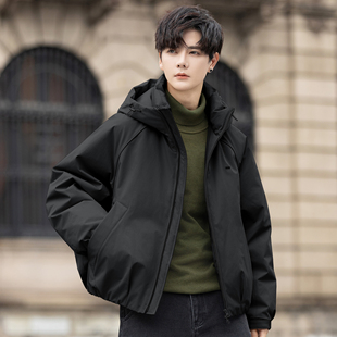 90白鹅绒羽绒服男士夹克2025新款冬季短款轻薄连帽保暖外套青少年