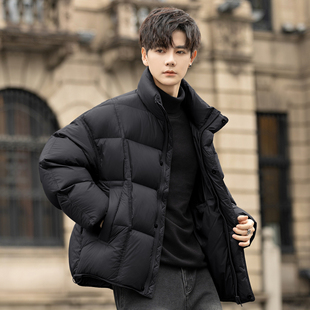 高充绒量男士羽绒服2025新款冬季短款立领面包服纯色防寒保暖外套