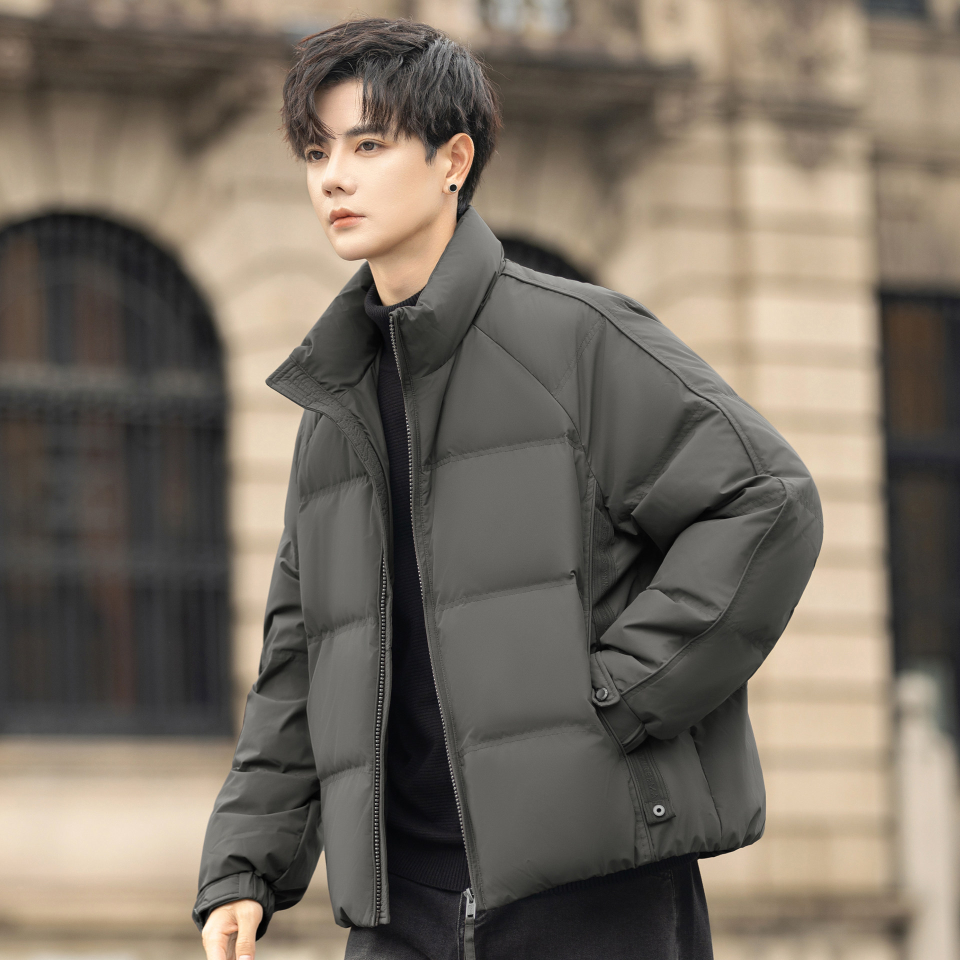 正品90白鸭绒立领羽绒服男士冬季新款加厚青少年面包保暖外套短款