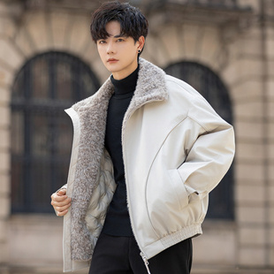 派克羽绒服男士冬季外套短款加厚皮毛一体2025新款潮牌青少年学生