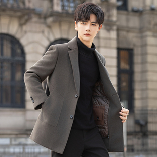 25新款男士羊毛呢子大衣中长款双面绒外套风衣秋冬季加厚商务休闲