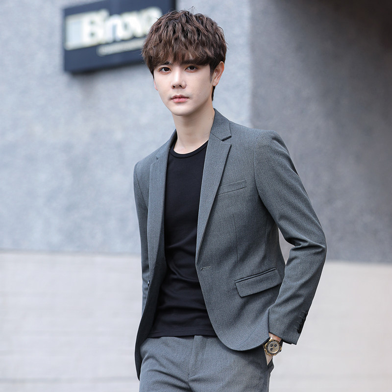 休闲西装男修身韩版小西服套装男士春秋外套薄款结婚新郎潮流上衣