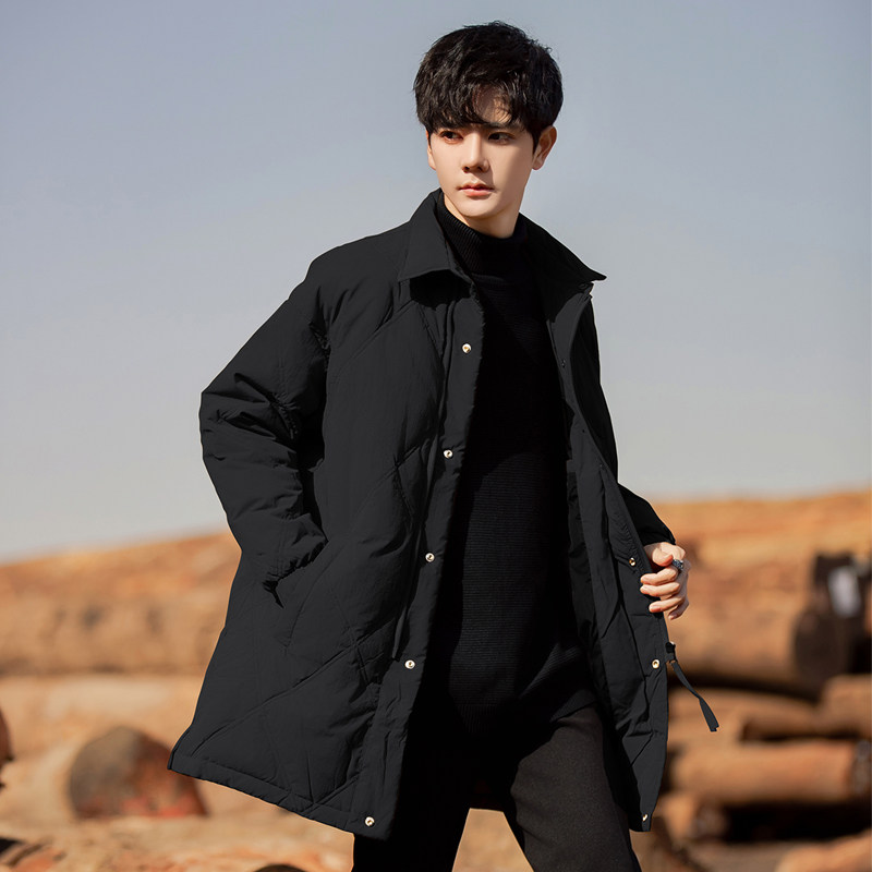 90白鸭绒轻薄款羽绒服男士中长款秋冬季2025新款加厚高端菱格外套