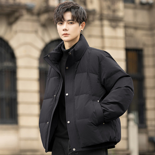 高端立领羽绒服男款2025新款冬季加厚短款面包龟背感保暖外套防寒