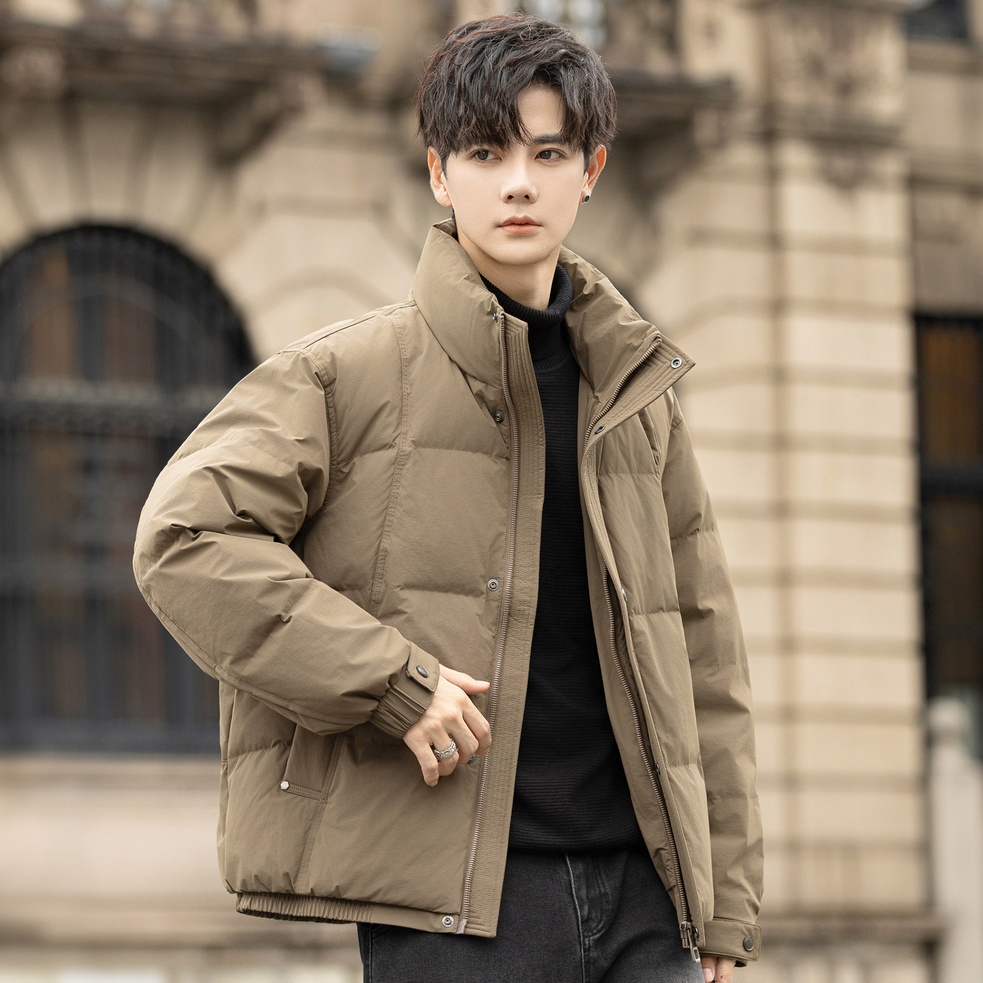 立领羽绒服男士2025新款冬季加厚面包服短款时尚休闲保暖外套潮牌