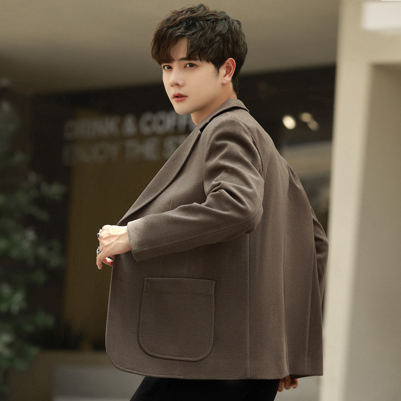 痞帅毛呢西装外套男士韩版潮流休闲小西服套装秋冬季加厚单件上衣
