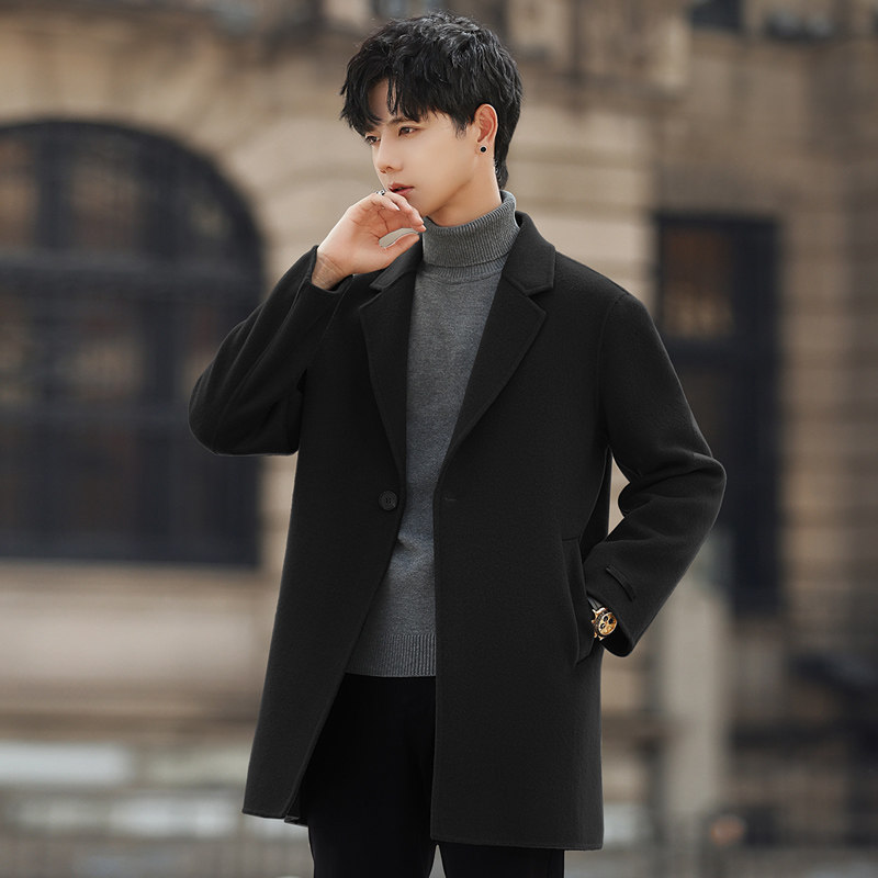 全纯羊毛呢子大衣男士双面绒外套中长款短秋冬季加厚风衣高级感潮