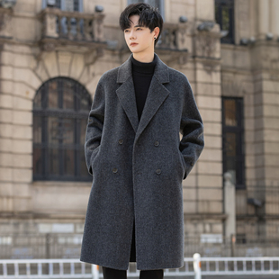 高端男士双面绒大衣中长款过膝羊毛呢子外套秋季加厚高级感韩版潮