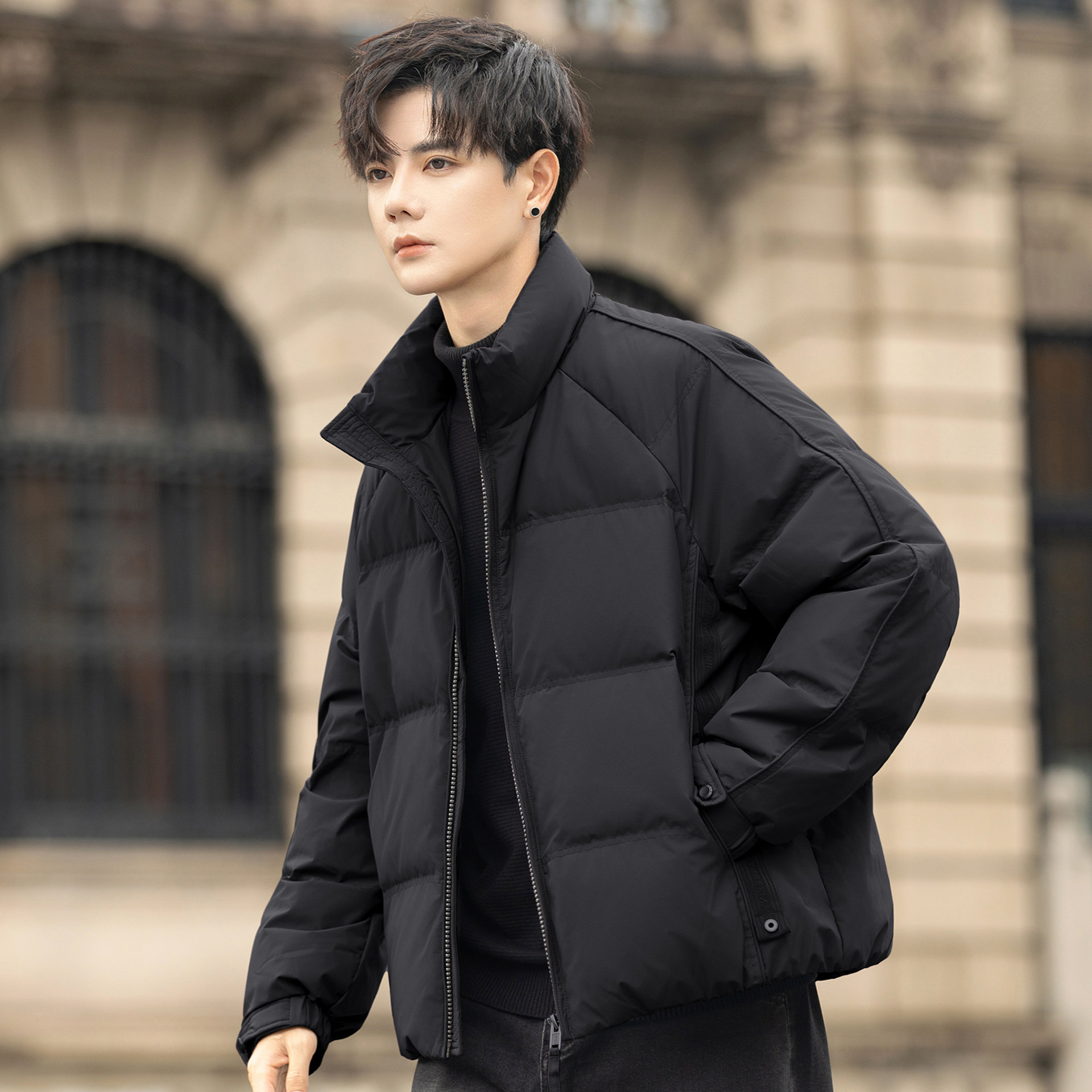 90白鸭绒立领羽绒服男士冬季新款加厚青少年面包服保暖外套短款潮