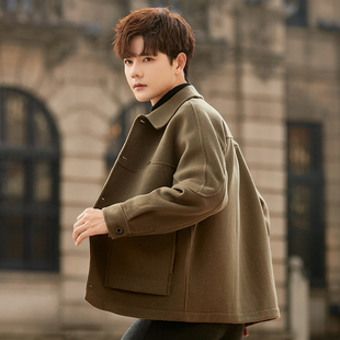 新款羊毛呢子外套男士短款双面绒大衣秋冬季翻领夹克加厚高级感潮