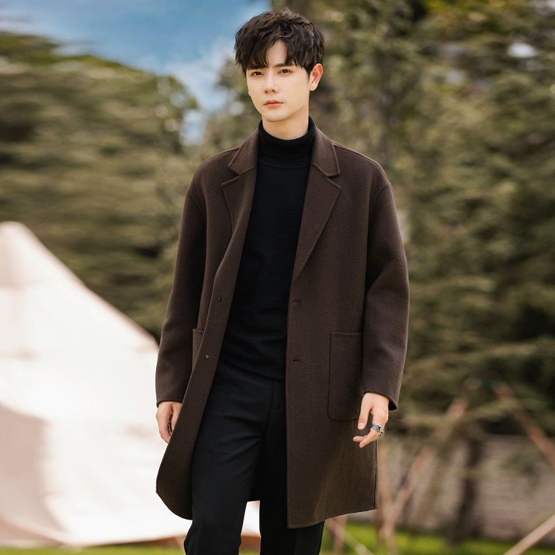高端双面绒大衣男士中长款羊毛呢子外套高级感冬季加厚妮子风衣
