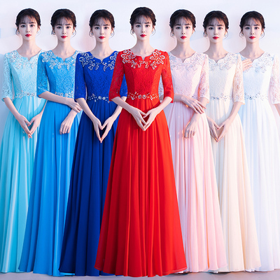 合唱演出服女长裙2025新款成人红歌朗诵大合唱团表演比赛白色礼服