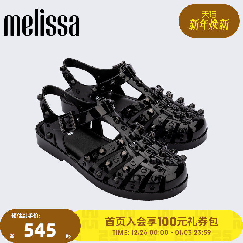 Melissa梅丽莎25秋季款女士时尚外穿果冻配色铆钉罗马凉鞋3