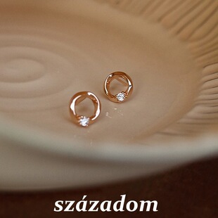 欧美个性 轻奢高级感简约不对称锆石耳夹耳饰 几何单钻锆石耳环时尚