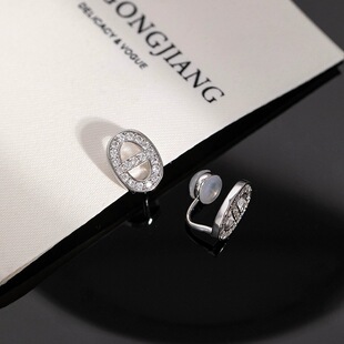 猪鼻子满钻耳钉女气质通体纯银耳钉H字母简约精致女孩耳饰时尚