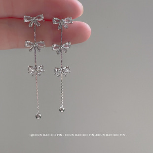 风潮蚊香盘耳饰 蝴蝶结锆石流苏耳夹无耳洞高级感小众设计耳钉个性